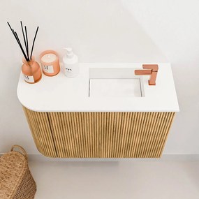 Mondiaz Joya 60cm toiletmeubel ronding links oak met wastafel faye rechts 1 kraangat talc