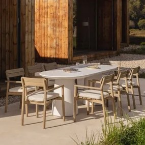 Set Van 220x95 Cm Ovale Tafel In Noemi Cement En 8 Tuinstoelen Met Armleuningen In Saira Acaciahout Wit - Sklum