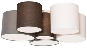 Stoffen Plafondlamp wit grijs en bruin 6-lichts - Multidrum Modern E27 rond Binnenverlichting Lamp