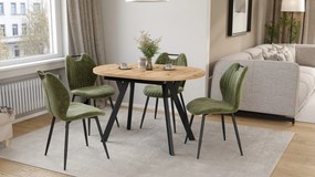 Mazzoni ALMO Artisan Eiken / zwarte poten - OVALE UITSCHUIFTAFEL 120-220 cm VOOR 10-12 PERSONEN