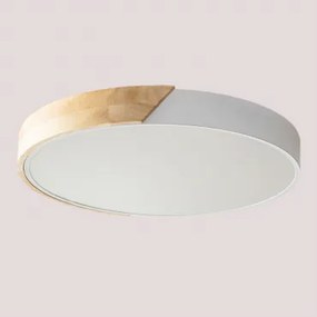 Ronde Led Plafondlamp Van Ijzer Jan Wit - Houtbruin & Ø40 Cm - Sklum