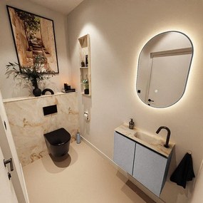 MONDIAZ TURE-DLUX 60cm toiletmeubel Plata. EDEN wastafel Frappe positie rechts. Met 1 kraangat. TUREDX60PLAR1FRA