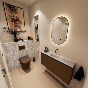 MONDIAZ TURE-DLUX 100cm toiletmeubel Rust. EDEN wastafel Glace positie midden. Zonder kraangat. TUREDX100RUSM0GLA