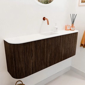 Mondiaz Joya 115cm toiletmeubel ronding links/rechts walnut met wastafel faye midden zonder kraangat talc