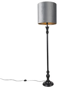 Stoffen Klassieke vloerlamp zwart met kap grijs 40 cm - Classico Klassiek / Antiek E27 Binnenverlichting Lamp