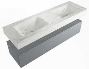 Mondiaz Alan DLux badmeubel 150cm plata 1 lade met wastafel opalo dubbel 2 kraangaten