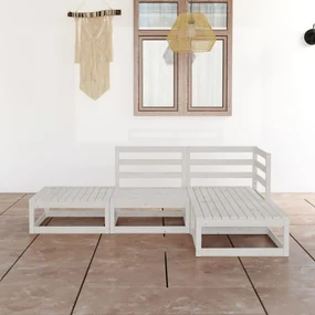 vidaXL 4-delige Loungeset massief grenenhout wit