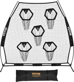 VEVOR Football Coach Werpnet Oefennet (2265 x 1060 x 2100 mm) met 5 doelvakken en draagbare opbergtas en riemen, Werpdoeltraining voor de nauwkeurigheid van quarterback-passes, zwart