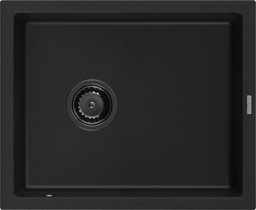 Mexen Pedro granitische gootsteen met 1 bak 560 x 460 mm, zwart, zwarte sifon - 6508561000-77-B
