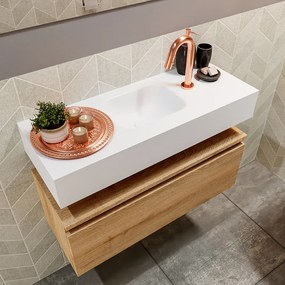 Mondiaz Andor toiletmeubel 80cm eiken met witte wastafel midden met kraangat