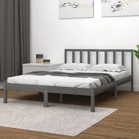 vidaXL Bedframe massief grenenhout grijs 150x200 cm 5FT King Size