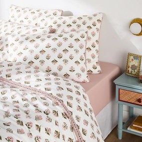 Dekbedovertrek in gewassen katoen, bloemenprint, VANDI ECRU