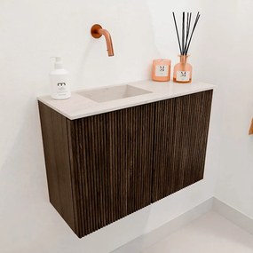 Mondiaz Joya DLux 60cm toiletmeubel walnut met wastafel faye links zonder kraangat meli