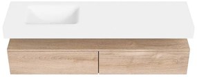 Zaro Alan badmeubel 170cm washed oak 2 lades met vrijhangende wastafel cloud links 1 kraangat talc