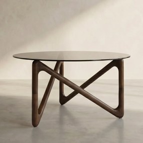 Dutchbone Naia Ronde Salontafel Walnoot En Glas - 80 X 80cm.