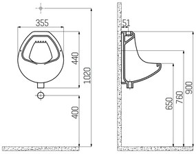 Sanigoods Dean urinoir met bovenaansluiting wit