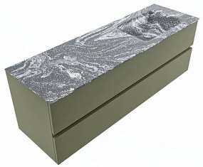 Mondiaz Vica DLux badmeubel 150cm army 2 lades met wastafel lava rechts 1 kraangat