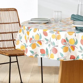 Rond tafelkleed in gecoat katoen Citron
