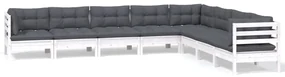 vidaXL 8-delige Loungeset met kussens massief grenenhout wit