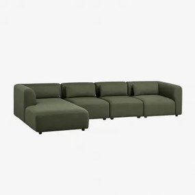 Linker 4-delige Modulaire Chaise Longue Bank Fogler Teddystof Saliegroen - Sklum