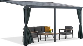 Aluminium terrasoverkapping San Diego met gordijnen 3 x 4,3 m CoverTech antraciet