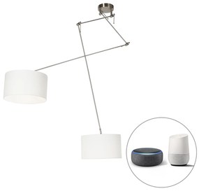 Smart hanglamp met dimmer staal met kap 35 cm wit incl. 2 Wifi A60 - Blitz Modern E27 rond Binnenverlichting Lamp