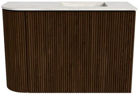 Mondiaz Joya DLux 60cm toiletmeubel ronding links walnut met wastafel faye rechts zonder kraangat ostra