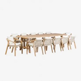 Set Van Rechthoekige Tafel (300x100 Cm) En 12 Tuinstoelen In Acaciahout Dubai Rustiek Acaciabruin & Stof Gardenia Wit - Sklum