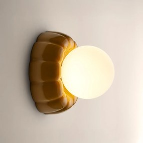 Wand- of plafondlamp, geribbeld, in keramiek en opaline glas, HOLI