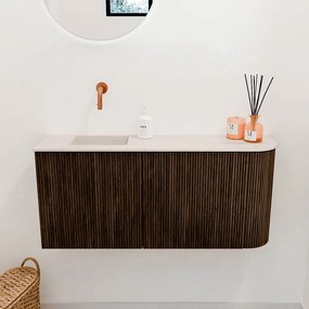Mondiaz Joya DLux 90cm toiletmeubel ronding rechts walnut met wastafel faye links zonder kraangat meli