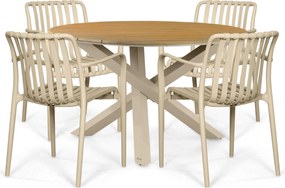 Tuinset Ronde Tuintafel 4 personen 125 cm Kunststof Zand/Beige  Domani Furniture Alba/Ancona