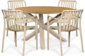 Domani Furniture Alba/Ancona Dining Tuinset Kunststof Zand/Beige 5-delig
