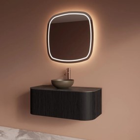 Gliss Design Alluro badmeubel ribbelfront met ronding links/rechts 100cm black en zwart leisteen toppaneel