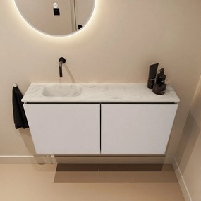 Mondiaz Ture DLux toiletmeubel 100cm linen met wastafel opalo links zonder kraangat