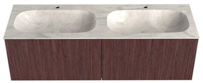 Mondiaz Kurve-dlux 140cm badmeubel ruby met 2 lades en wastafel stor small dubbel 2 kraangaten ostra