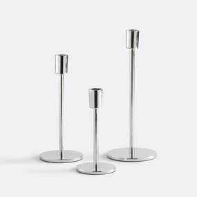 Set van 3 verchroomde aluminium metalen kandelaars Oror