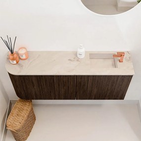 Mondiaz Joya DLux 100cm toiletmeubel ronding links walnut met wastafel faye rechts 1 kraangat frappe