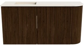 Mondiaz Joya DLux 80cm toiletmeubel ronding rechts walnut met wastafel faye links zonder kraangat meli