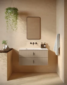 Muebles Marbella badmeubel ribbelfront 100cm macchiato met witte wastafel zonder kraangat
