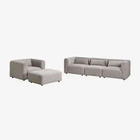 3-delige Modulaire Bank, Fauteuil En Fogler Poef Corduroy Grijs – Taupe – Koel - Sklum