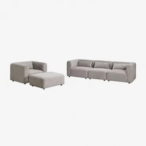 Woonkamer Set Met 3-delige Modulaire Bank, Fauteuil En Poef Fogler Corduroy Licht Taupegrijs - Sklum