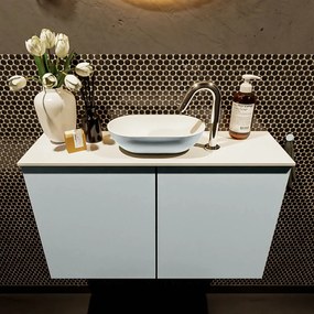 Mondiaz Fowy toiletmeubel 80cm clay met lichtgrijze waskom midden en kraangat