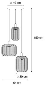 Stoffen Eettafel / Eetkamer Japandi hanglamp zwart en goud met beige kap 3-lichts - PluniJapandi E27 Scandinavisch rond Binnenverlichting Lamp