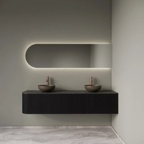 Gliss Design Alluro badmeubel ribbelfront met ronding links 180cm black en zwart leisteen toppaneel