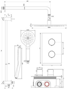 Brauer Copper Edition complete inbouw regendouche met 3 standen handdouche, gebogen wandarm, glijstang en hoofddouche 30cm set 46 koper geborsteld PVD