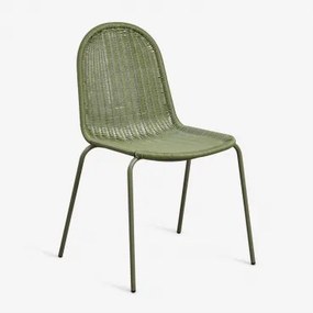 Set Van 4 Stapelbare Eetkamerstoelen Van Synthetisch Riet Reiven Groen – Intens Olijf - Sklum