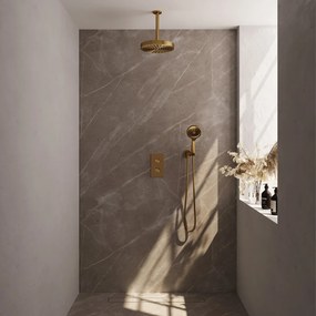 Brauer Stripe inbouw regendouche met 25cm hoofddouche, plafondarm en 3 standen handdouche set 18 messing geborsteld PVD