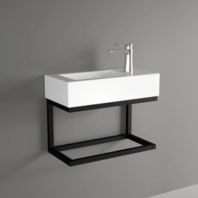 Badstuber Delta witte fontein 38x19cm met zwarte handdoekhouder