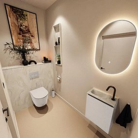 MONDIAZ TURE-DLUX 40cm toiletmeubel Linen. EDEN wastafel Ostra positie links. Met 1 kraangat. TUREDX40LINL1OST