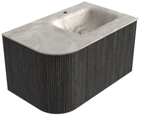Mondiaz Kurve-dlux 75cm badmeubel ronding links shadow met 1 lade en deur en wastafel grunne kraangat rechts frappe